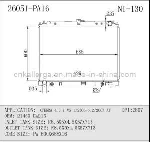 Auto Radiator for Nissan Xterra 4.0/Frontier 4.0 6 Cy 05-06 at 26051 (NI-130)