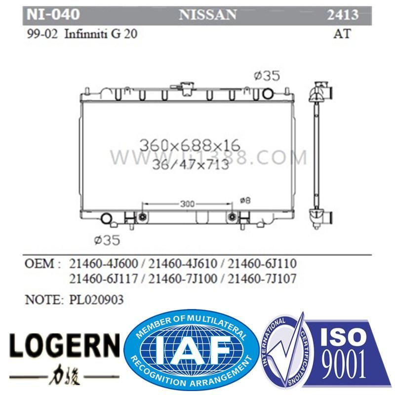 Cooling System Radiator for Nissan Infinniti G20′99-02 at Dpi: 2413