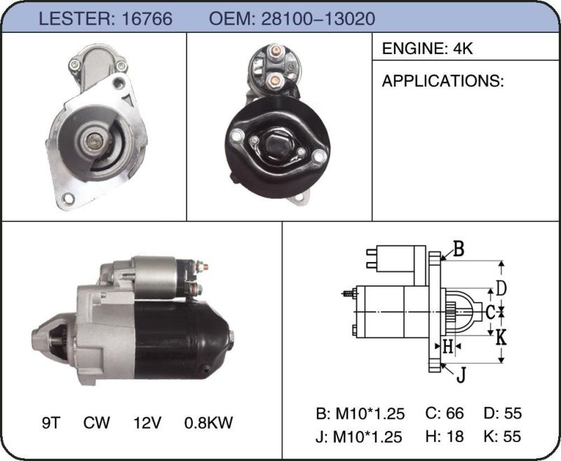 Auto Genuine Starter Motor Car Jump Starter with Air Compressor 28100-24030 28100-24031 28100-13020