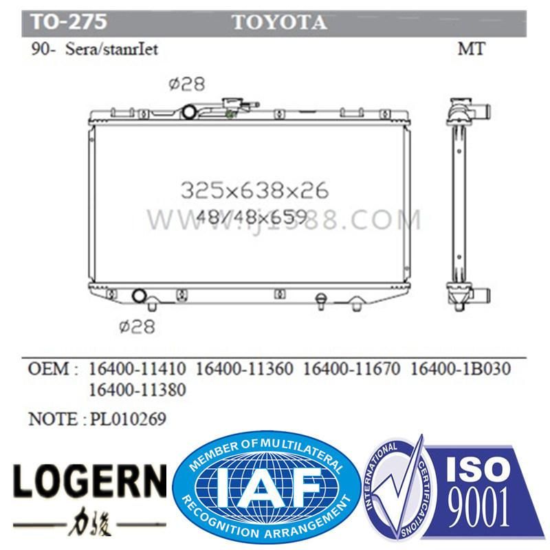 to-275 Brazed Auto Car Radiator for Toyota Sera/Stanrlet′90- Mt
