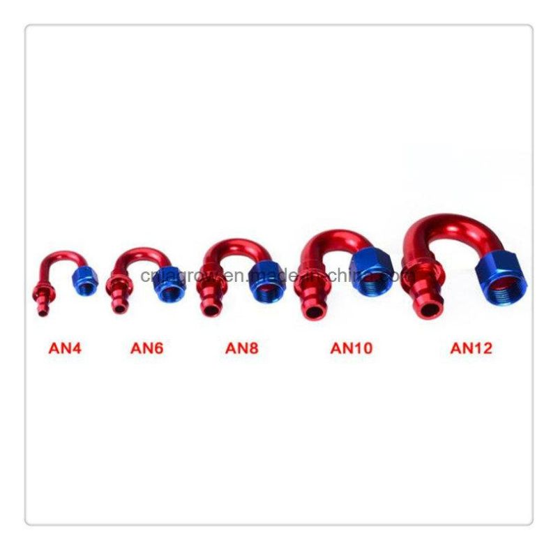 An6 An8 An10 An12 Fittings 180 Degree Elbow Fuel Push-on Fittings Anoized Aluminum Fitting