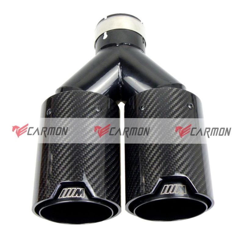 Double Outlet Gloss Twill Weave Carbon Fiber for BMW Exhaust Tip with Gloss Black SUS 304 Inner Pipe