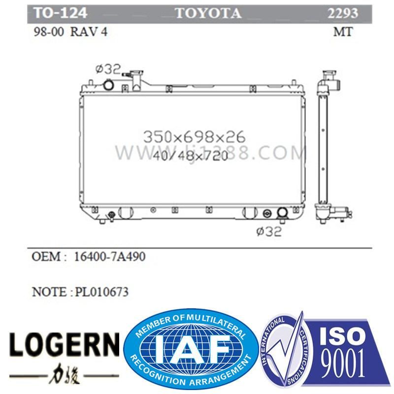 to-124 Car Spare Auto Radiator for Toyota RAV 4′98-00 Mt/PA26 Dpi: 2293