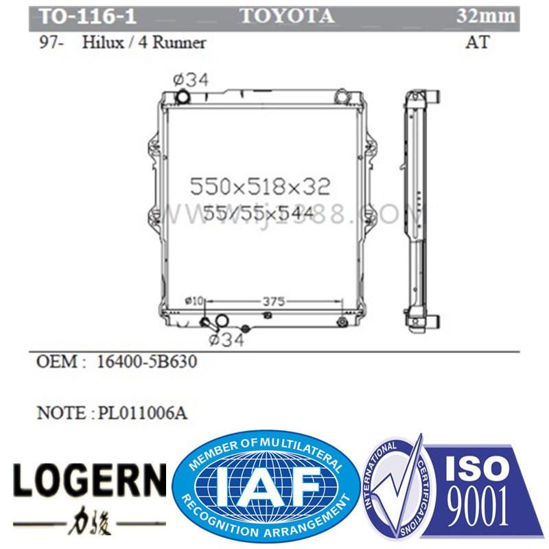 to-116-1 Auto Aluminum Car Radiator for Toyota Hilux/4 Runner′97-01 at/PA32