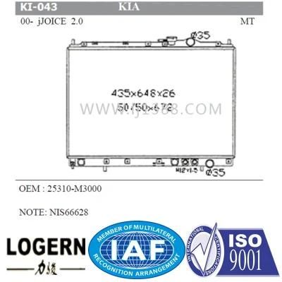 OEM: 25310-M3000 KIA Branch Radiator for KIA Joice 2.0&prime;00-02 Mt
