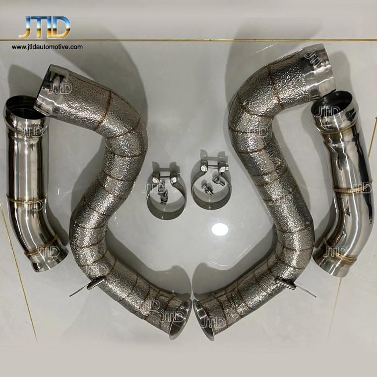 Stainless Steel Car Exhaust Downpipe with Heat Shield for Benz W205 C63 C63s Amg