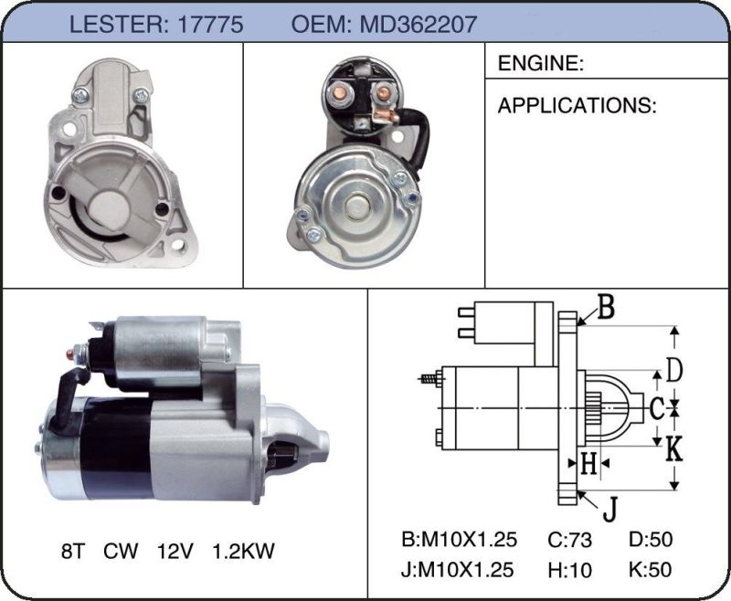 Good Performance and High Quality for Mitsubishi OEM MD362207 of Auto Car Engine Motor Starter