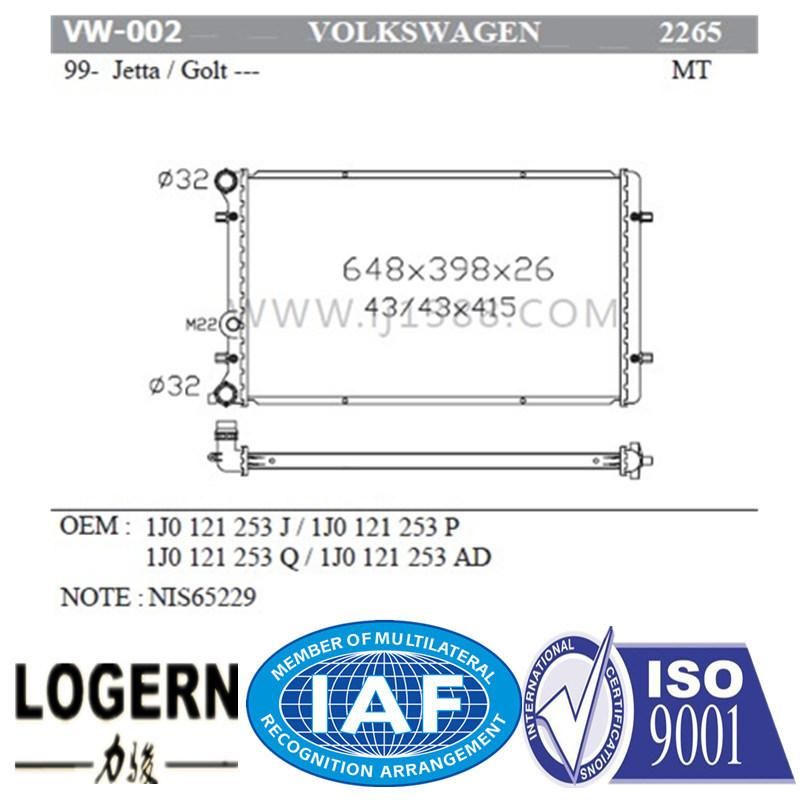 VW-002 Radiator for Volkswagen Jetta/Golt ′99- Mt Dpi 2265