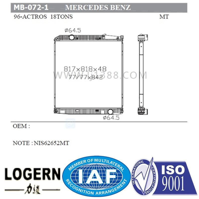 Heavy Duty Truck Radiators for Benz 96-Actros 18tons/Mt