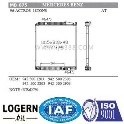 Car Accessories Radiator for Benz 96-Actros 18tons at