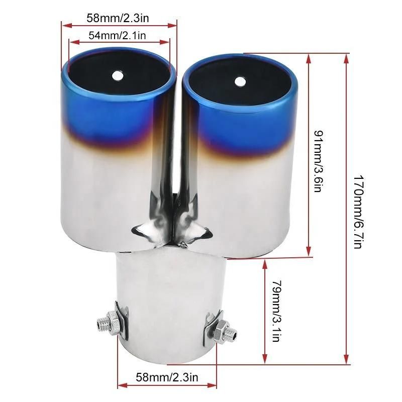 Stainless Steel 58 mm Inlet Double Outlet Exhaust Muffler Car Exhaust Tips Universal