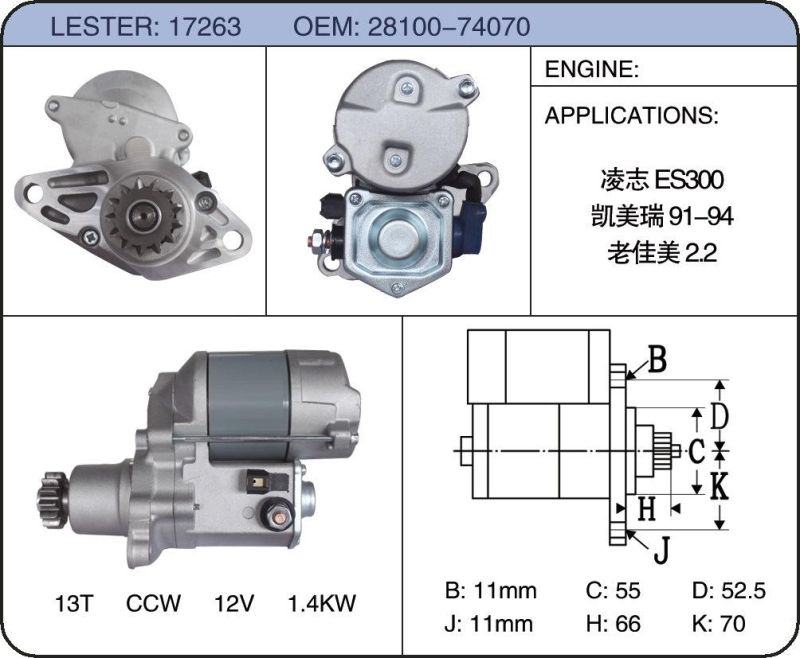 Starter Motor for Lexus Toyota 28100-74070 28100-74200 28100-Yb010