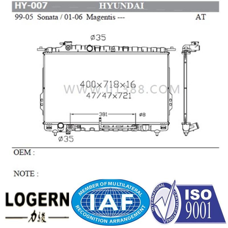Cooling Radiator for Hyundai Sonata′99-05/Magentis′01-06 at/PA16 Dpi: 2584
