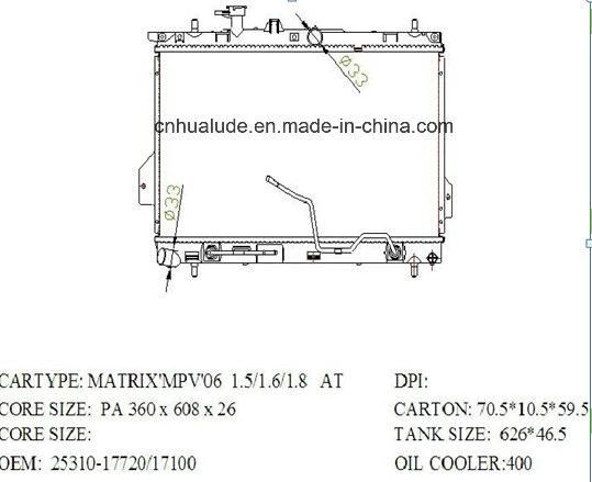 High Quality Aluminum Brazed Auto Radiator for Hyundai Matrix Oe: 25310-17100
