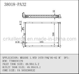 Auto Radiator for Renault 38018