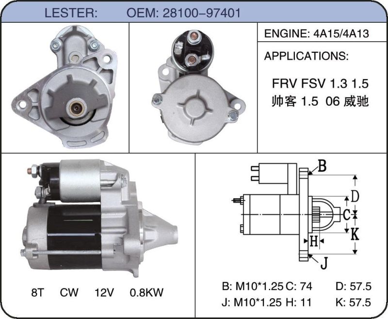 12V Engine Starter Auto Motors 28100-97401 228000-9252