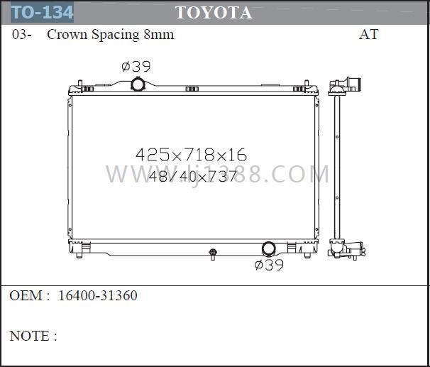 Crown Spacing Aluminum Radiator for Toyota for OEM: 16400-21100 at