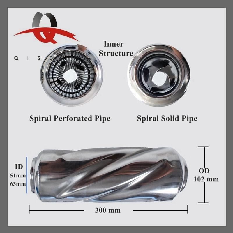 [Qisong] Auto Parts Stainless Steel Car Universal Glasspack Resonator Tornado Muffler Spiral Muffler