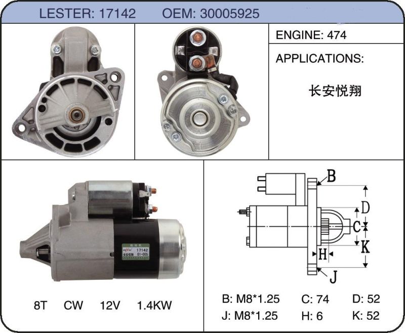 Suzuki OEM 30005925 High Quality and 100% Copper of Auto Car System Electric Starter