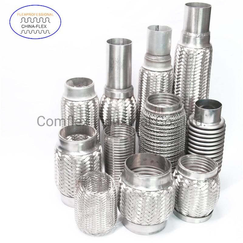 Truck Dual Coupling Trailer Muffler Parts Stainless Steel Exhaust System Flexible Pipe Connector with Mesh Braid~