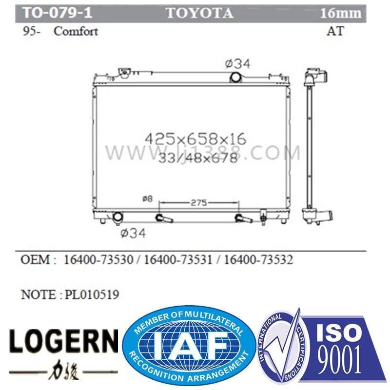 Car Assy Auto Radiator for Toyota Comfort′95-01 at/PA16