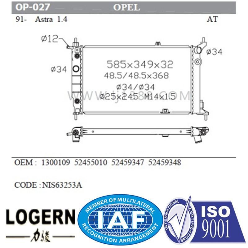 OEM: 1300109 Water Tank Auto Radiator for Opel Astra 1.4′91- at