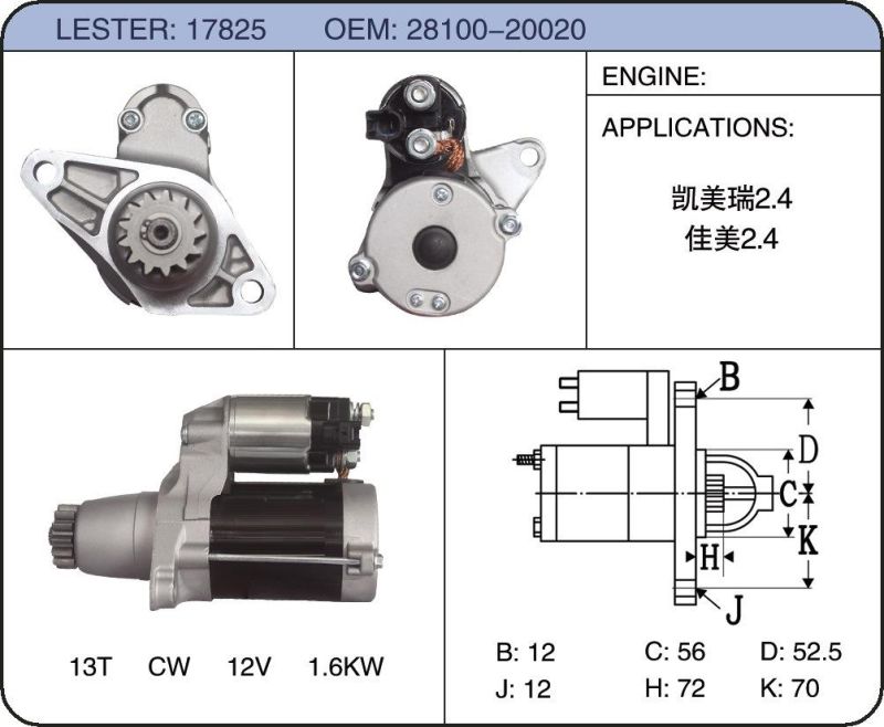 Car Parts Aoto Motors Starter for Toyota 17825 228000-9901