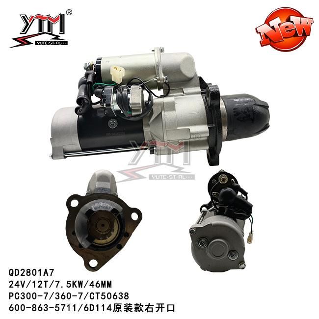 Ytm Starter Motor Qd2801A7 - 24V/12t/7.5kw/46mm for PC300-7/360-7/CT50638/600-863-5711/6D114