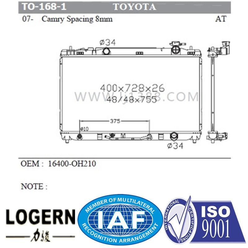 Auto Engine Part Radiator for Toyota Camry Spacing 8mm′07- Mt