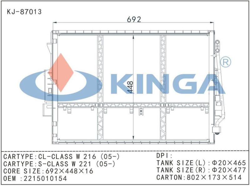 Auto Car A/C Condenser Cooling System for  Benz Cl-Class; OEM: 2215010154