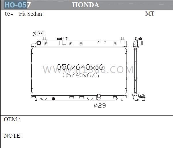 Car (Full) Aluminum Radiator for Honda Fit Sedan′2003′mt (OEM: 19000-REJ-W01)