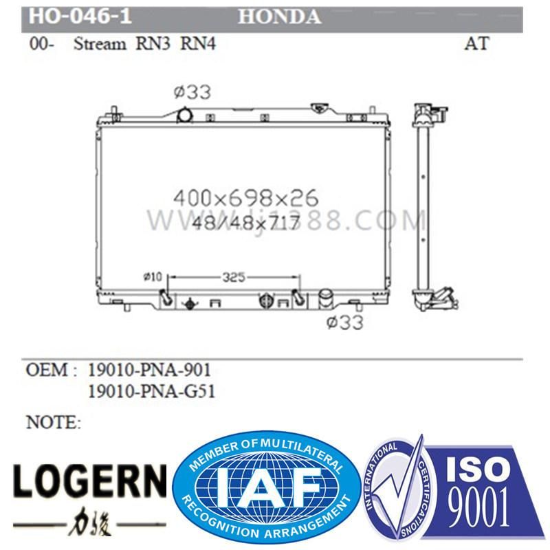 Ho-046-1 Car Aluminum Radiator for Honda Stream Rn3/Rn4′00-04 at
