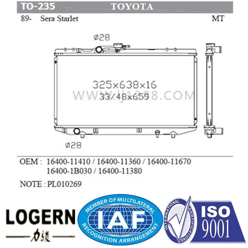 Japan Auto Aluminum Radiator for Toyota Sera Starlet′89-96 Mt