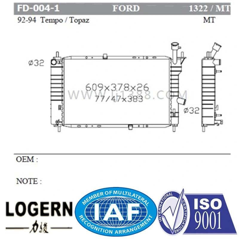 Fd-004-1 Aluminum Radiator for Ford Tempo/Topaz′92-94 Mt Dpi: 1322