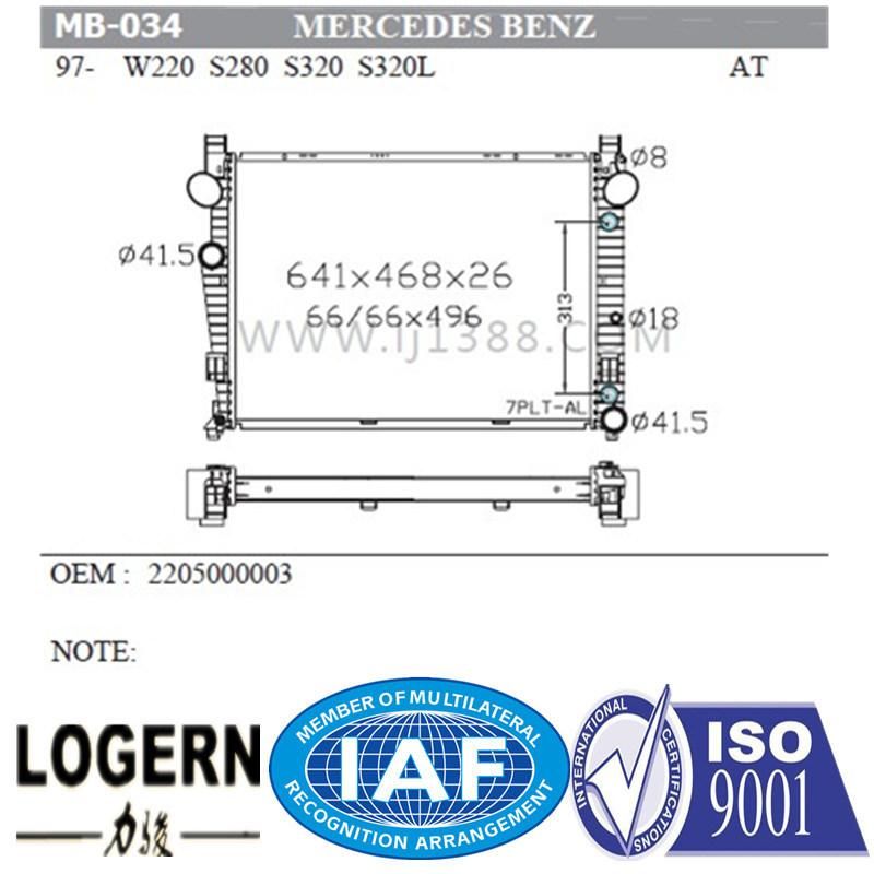 MB-034 Radiator for Benz W220/S280/S320/S350l′97-99 at