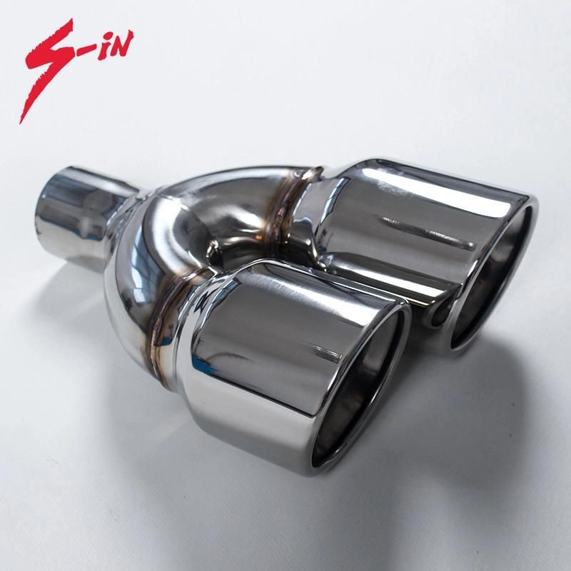 Car Exhaust Dual Outlet Muffler Glossy Exhaust Tip Staggered End