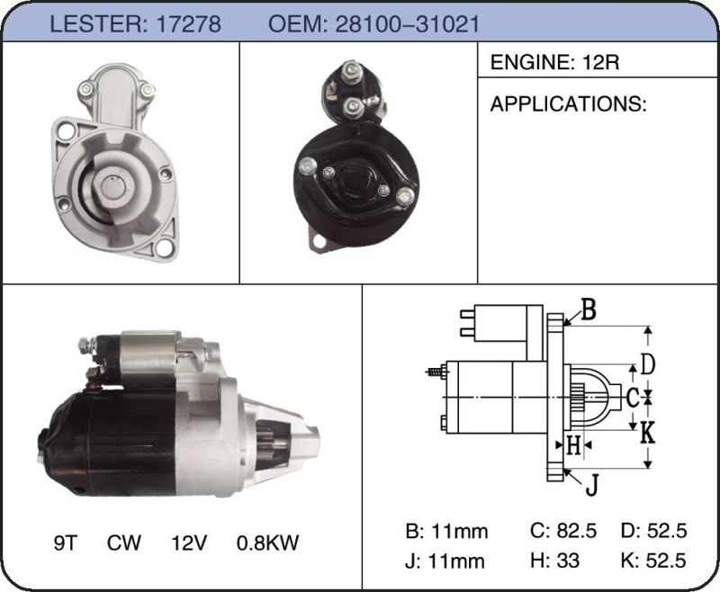 Genuine Starter Motor for Toyota 28100-31021/17278 28100-40015 16223 17278 28100-23010 28100-40014