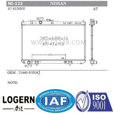 2007 Auto Radiator for Nissan Sunny at/OEM 21460-95foc