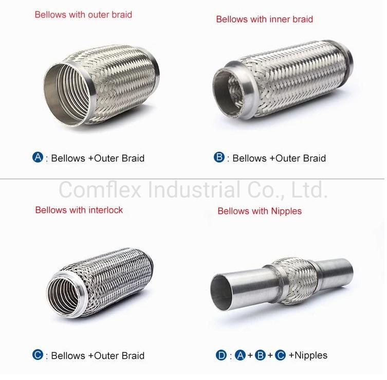 Exhaust Flexible Pipe with Inner Braid, Automotive Exhaust Flexible Interlocked Exhaust Corrugated Pipe/Connectors~