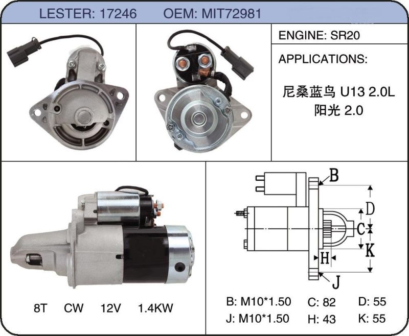 High Quality Engine Starter for Nissan Car Starter OEM 23300-63j00 23300-70j10 Mit72981