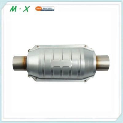 High Flow Spun Catalytic Converter with Metallic Substrate Inside