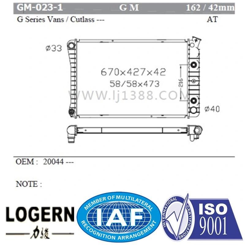 Brazed Radiator for GM G Series Vans/Cutlass at/PA42 Dpi: 162