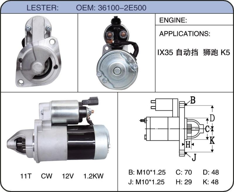 Starter 36100-2e500 Mda-1022-69 36100-2g for Hyundai