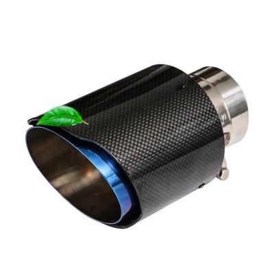Universal Real Carbon Fiber Muffler Titanium Burnt Blue Exhaust Muffler