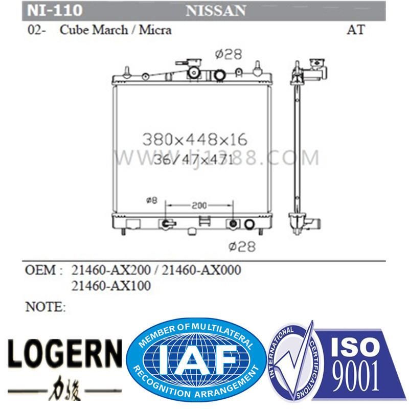 Ni-110 Auto Radiator for Nissan 02- Cube March / Micra at