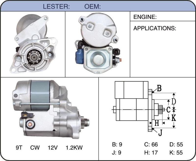 China Supply Boom Lifts Starter Motor 028000-8320 128000-0050 228000-6320 for Kubota Engine