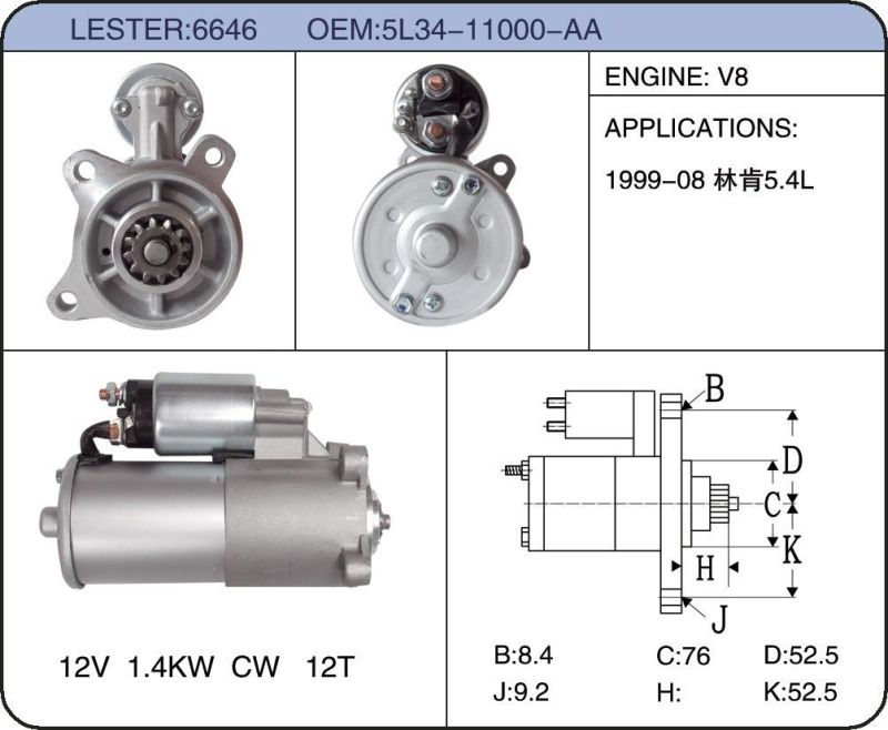 Auto Starter Motor for Ford Lincoln 5L34-11000-AA 6646