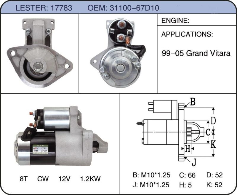 12V Auto Car Starter Motor Starter for Suzuki Grand Vitara I M0t85681 M0t85881 31100-67D02