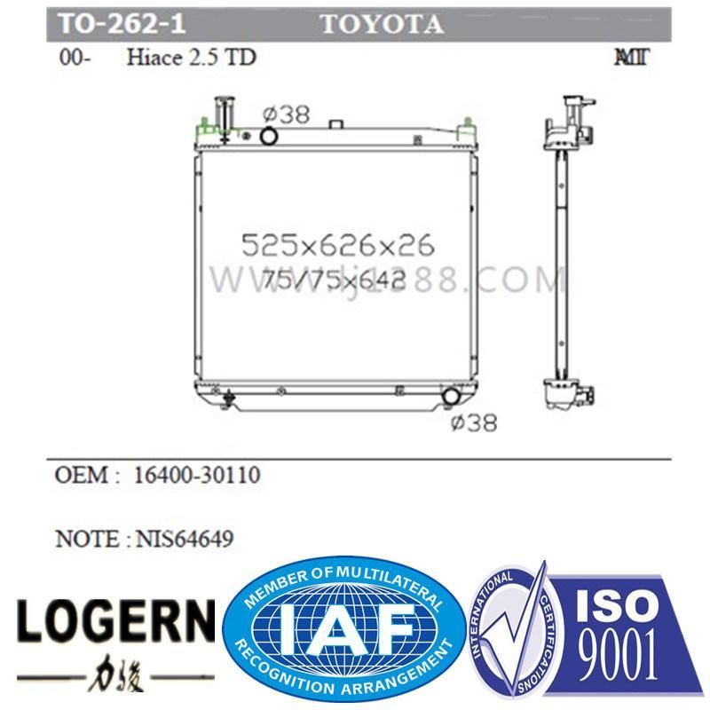 to-262-1 Brazed Auto Car Aluminum Radiator for Toyota Hiace 2.5 Td′00-01