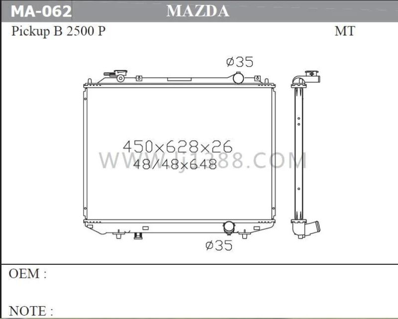 Auto Parts Radiator for Manda Pickup B2500p/Bt50 Mt